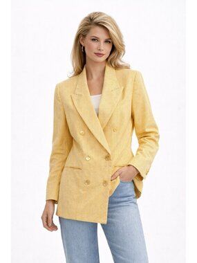 vintage 80s JACKET BLAZER seersucker yellow 12 resort coastal summer striped